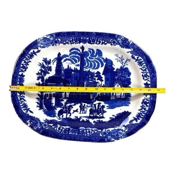 Antique Victoria Ware Ironstone Flow Blue Fox Hunting Horses Hound Platter 17" - Picture 6 of 7